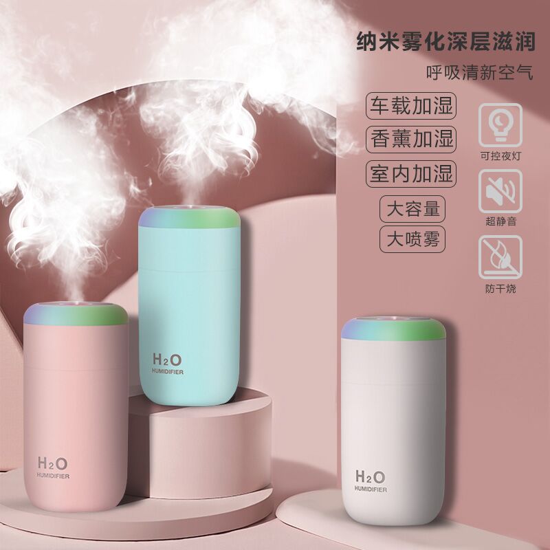 Humidifier USB Mini portable large fog mass Home Student Dormitory Office Desktop Air Conditioning House Bedroom On-board Mute Pregnant Woman Baby Air Purifying Small Incense Spray Seven Color Night Light J
