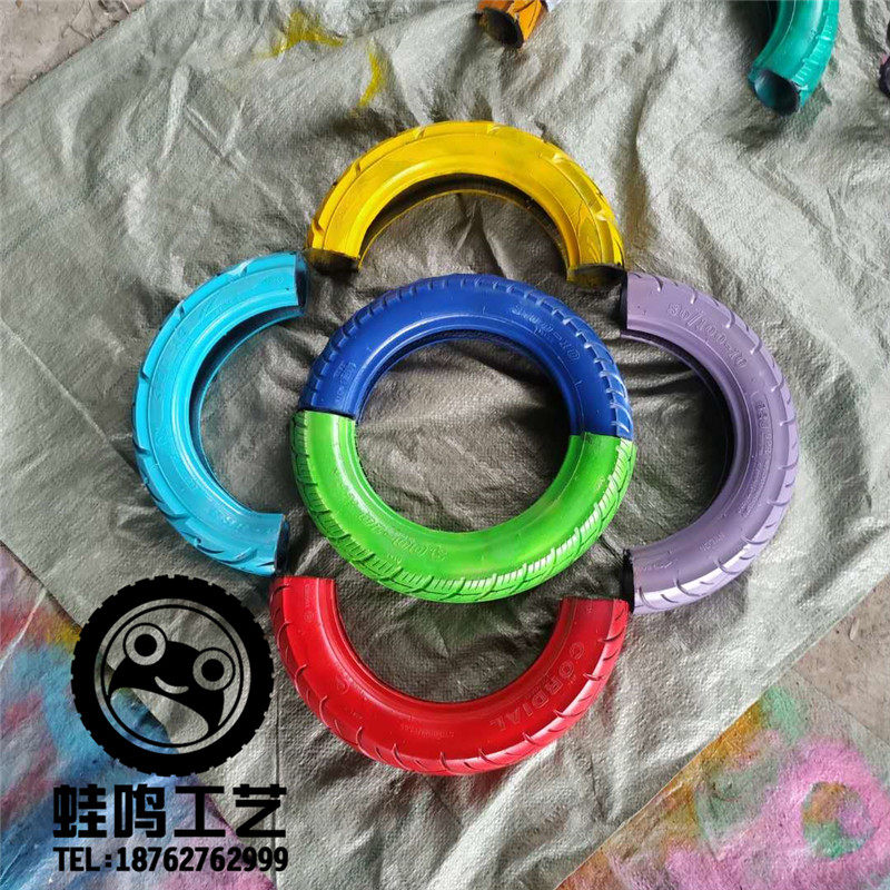 Tire decoration flower pot creative flower shape outdoor wall hanging kindergarten cutting half waste transformation craft gift decoration