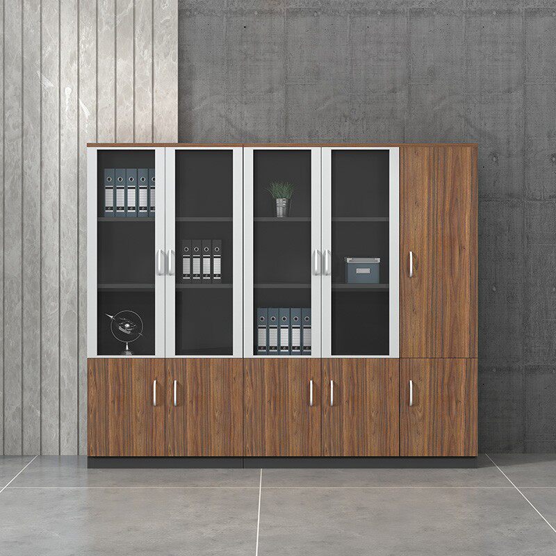 Office furniture panel filing cabinet staff wooden data filing cabinet boss office background glass door bookcase