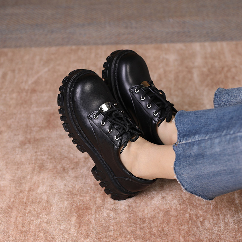 Mary Rare Leather Shoes Woman Spring Autumn Rice Cake Retro Yinglench Bench Thick Bottom Day Ensemble Black JK Lefoo Single Shoes