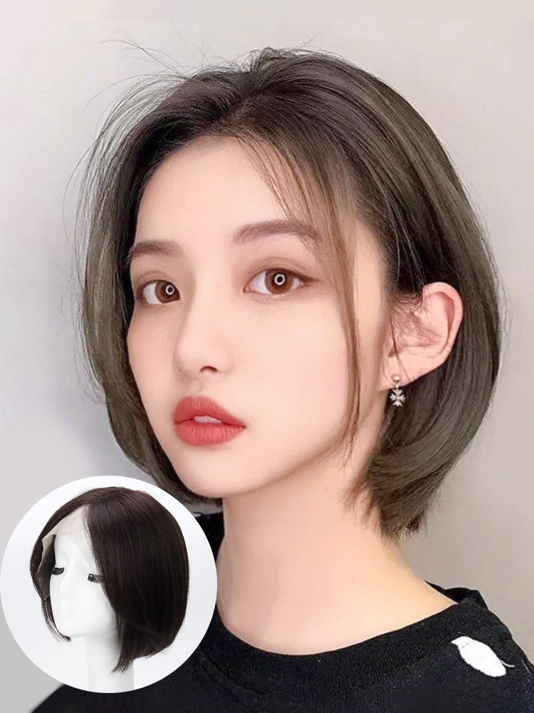 Front lace wig Female full headgear Full true natural incognito Medium long hair Female real human hair Bobble short hair styling