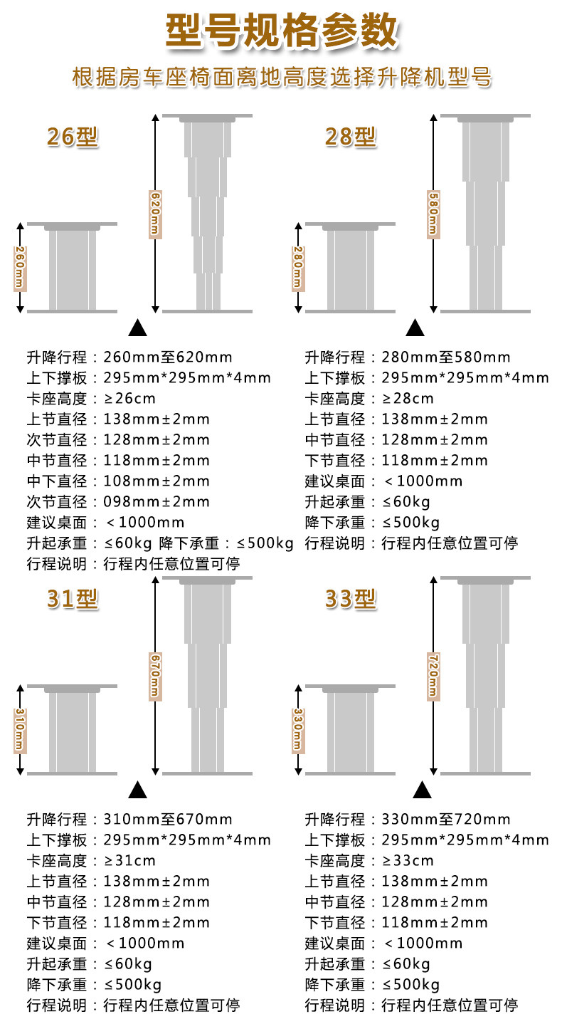 Подъемное приспособление 房车专用升降桌腿电动升降平台升降机卡座改装拼床支架伸缩升降器