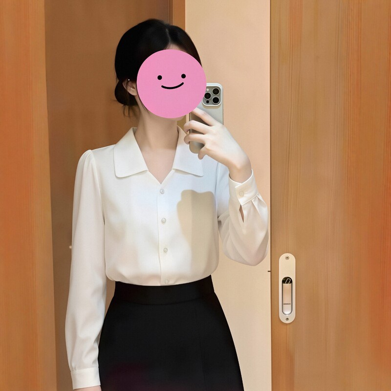 French-Style White Collared Long-Sleeved Shirt for Women, Suitable for Autumn, Workplace Commuting, Teaching, Interviews, with a High-End, Simple, and Elegant Feel