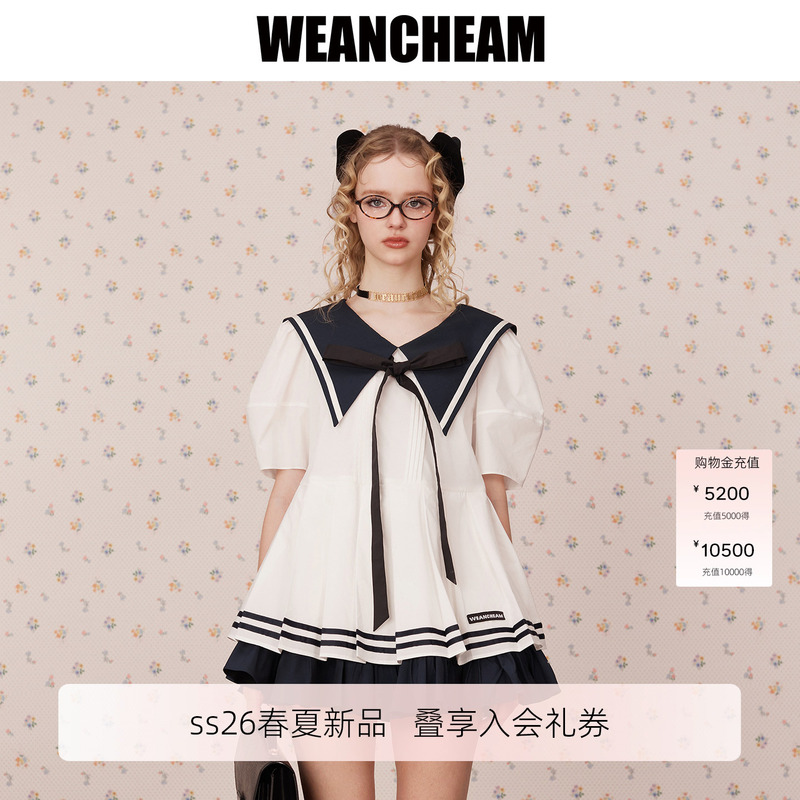 [Celebrity Style] Weancheam/Wei Weimu 2026 Summer New Navy Leader Tucker Double-Layer Dress