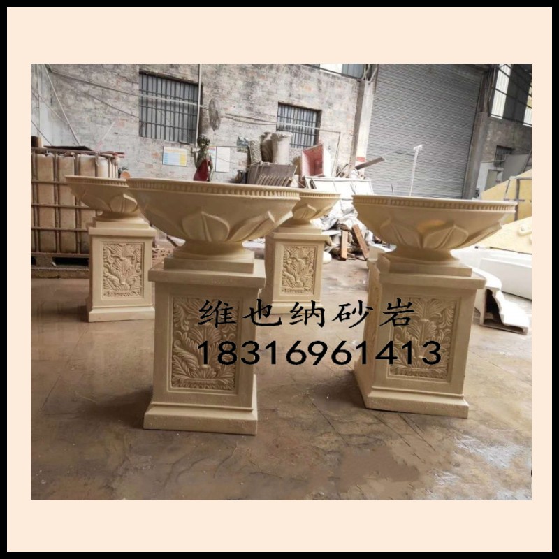 Artificial sandstone relief background wall sculpture Garden Villa Hotel outdoor decorative pillar pier flower pot flower bowl