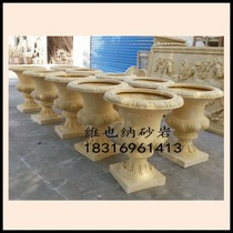 Sandstone relief Athens flower pot flower bowl City sandstone FRP sculpture Hotel villa home improvement building decoration materials