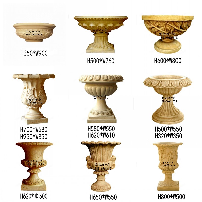 Custom sandstone FRP flower pot flower bowl float sculpture indoor outdoor decoration garden landscape villa home decoration European style