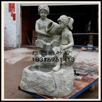 Sandstone relief angel fountain Garden Sandstone sculpture FRP fountain Hotel villa Real estate decoration materials