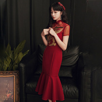 Bride toast wine red 2021 New style usually can wear fishtail engagement dress women back door summer elegant