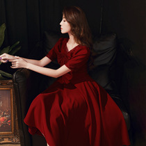 Little man toast bride 2021 new wine red engagement dress female temperament back to the door usually can wear summer
