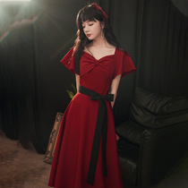 Toast Bride 2021 new wine red wedding clothes back door engagement temperament dress dress women thin summer