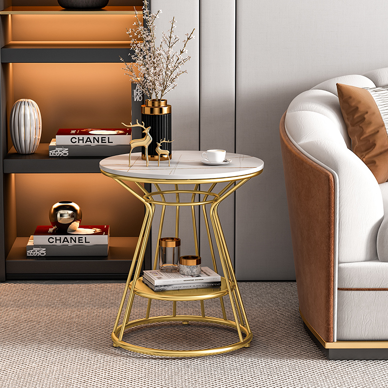 Nordic light luxury marble side table sofa side cabinet balcony small coffee table living room bedside small round table side table corner table