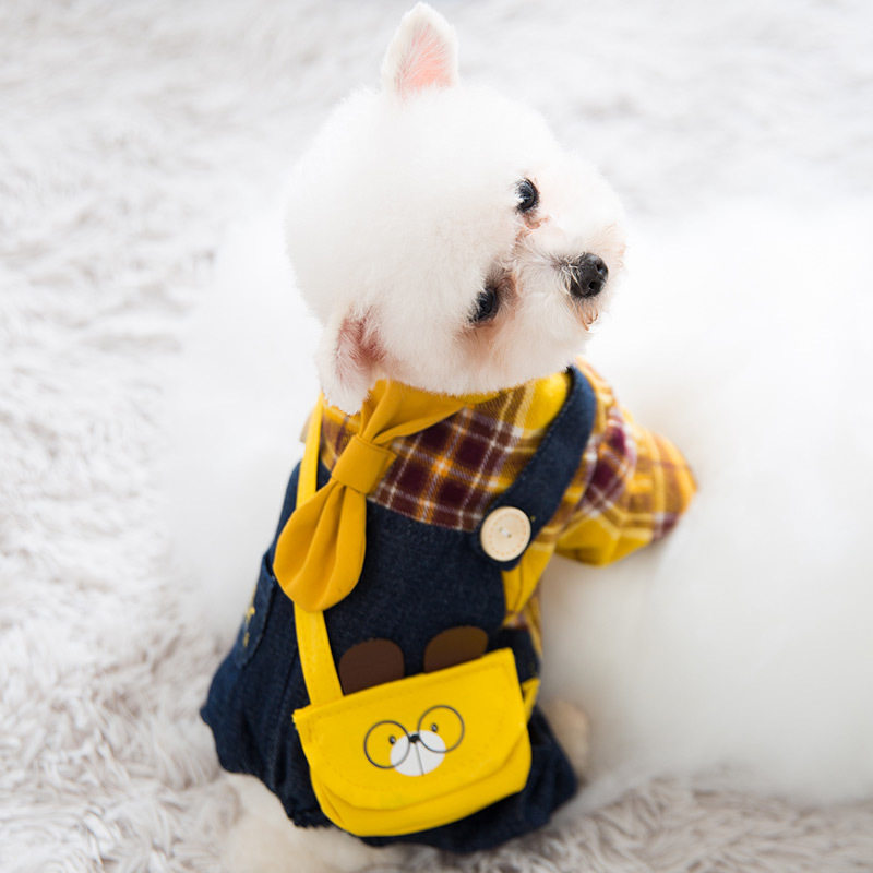 Pooch Clothes Spring Autumn Winter Plus Suede Cute Wind Cuddling Pants Teddy Bib Bear BombBeauty Small Dog Four Feet Pet Clothes