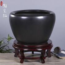 Jingdezhen Ceramic Fish Tank Fish Fish Basin Large Black Glazed Sleeping Lotus Vat Retro Living Room Tea Room Inside And Outside Water Vat