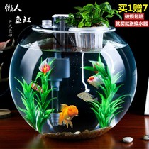 Sloth free of swapped water gold fish tank round fish tank glass living room Home Desktop eco-cylinder Small aquarium idea
