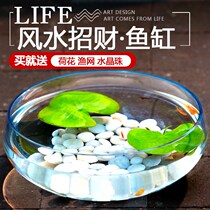 Glass fish tank Living room Small large number thickened circular creative gold fish tank desktop build-up turtle cylinder Feng Shui fortune