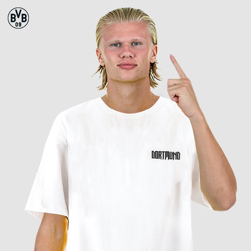 Dortmund BVB Summer new small crowdwave letters easy short sleeve lovers white Harland T-shirt male and female