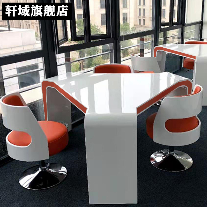 Painted Negotiation Table Small Leisure Reception Negotiation Table Exhibition Hall Sales Triangle Office Table and Chair Conference Combination Painted Negotiation Table Small Leisure Reception Negotiation Table Exhibition Hall Sales Triangle Office Table and Chair Conference Combination