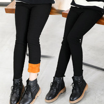 Girls  casual pants velvet thickened autumn and winter new black leggings base small feet pants medium and large childrens stretch pants