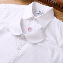 Childrens shirt Girls spring and summer long and short sleeves Pure white shirt Primary and secondary school uniform round lapel girls college style