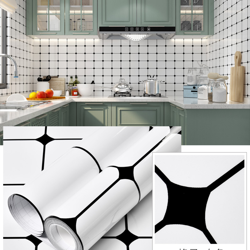 Thickened kitchen stove top renovation waterproof and oil-proof stickers self-adhesive wallpaper cabinet door white lattice renovation stickers