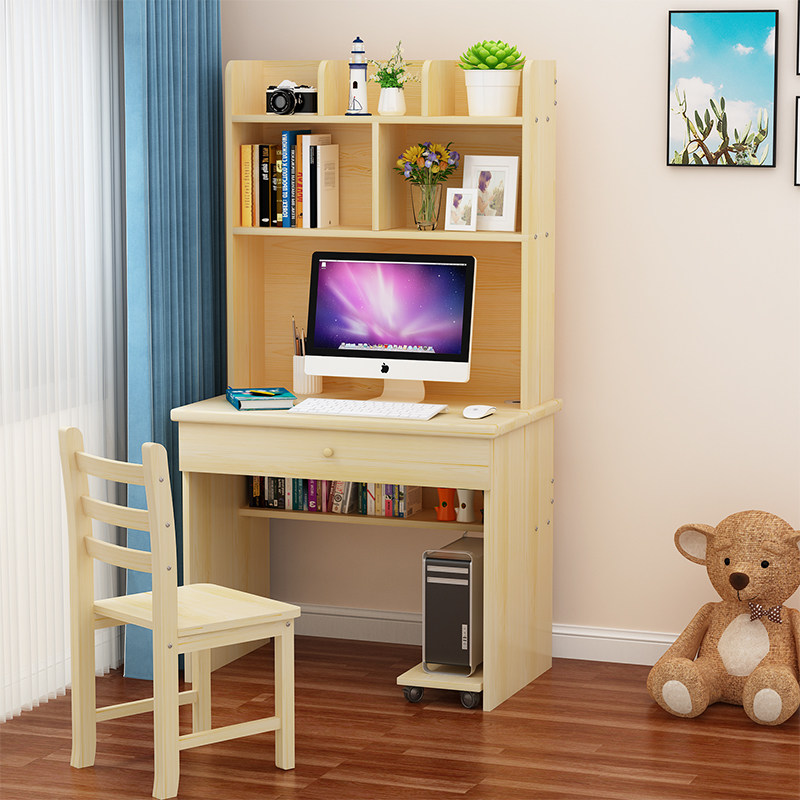 Solid Wood Computer Desk Children Desk With Bookshelf Brief Modern Pine Wood Study Desk Bookcase Desk Home Desk