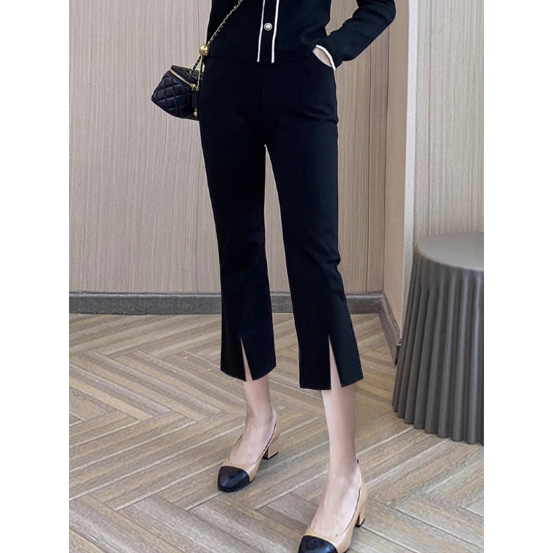 Women's Cropped Pants 2026 Summer Thin Ice Silk Petite Black Pants Elegant Stretchy Versatile Casual Flared Pants Women's Cropped Pants 2026 Summer Thin Ice Silk Petite Black Pants Elegant Stretchy Versatile Casual Flared Pants