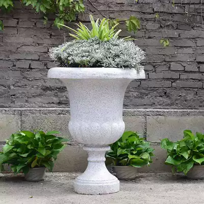 Outdoor real stone paint flower pot flower pot European modern glass fiber tall flower bowl Garden Mall Villa landscape ornaments