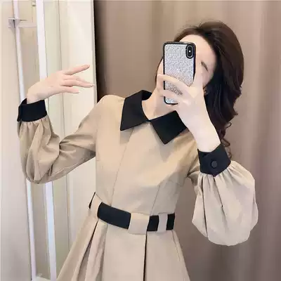 French retro dress 2021 early autumn new female high-end foreign school waist thin celebrity goddess Fan