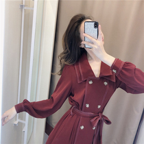 (Pet powder) French red suit dress spring 2021 new female waist slim long skirt