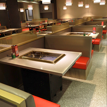 Non-smoking hot pot table induction cooker integrated commercial solid wood custom restaurant table and chair marble restaurant barbecue table