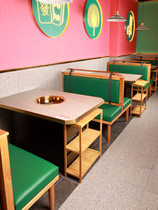 Marble hot pot table induction cooker integrated custom solid wood smoke-free barbecue hot pot restaurant round table and chair combination commercial