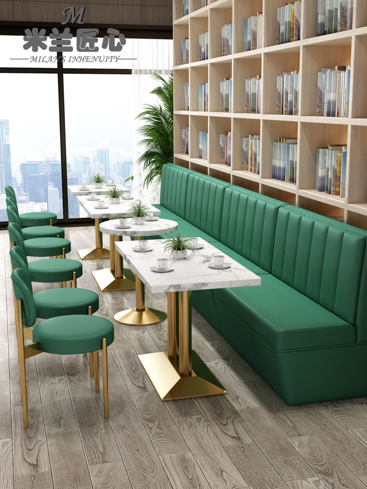 Simple milk tea shop table and chairs catering coffee barbecue burger dessert shop restaurant dining room against the wall card seat sofa combination