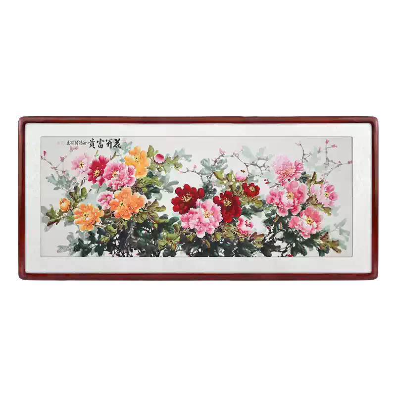 国色天香国画牡丹手绘挂画花开富贵客厅背景墙壁花鸟图