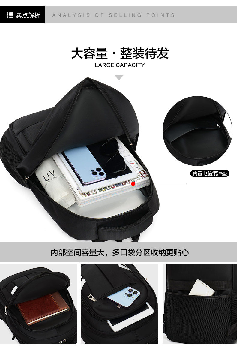 日常上班通勤小号双肩包男大容量商务出差14寸电脑背包防泼水耐用详情13