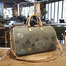 War and Peace Graffiti Canvas Tote Excursion Bag Large Capacity Duffel Bag Dry Wet Separation Gym Bag