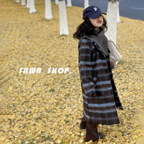 Childrens quilted woolen coat Korean style contrasting plaid over-the-knee long coat plus cotton and thickening warm large cotton-padded jacket trendy