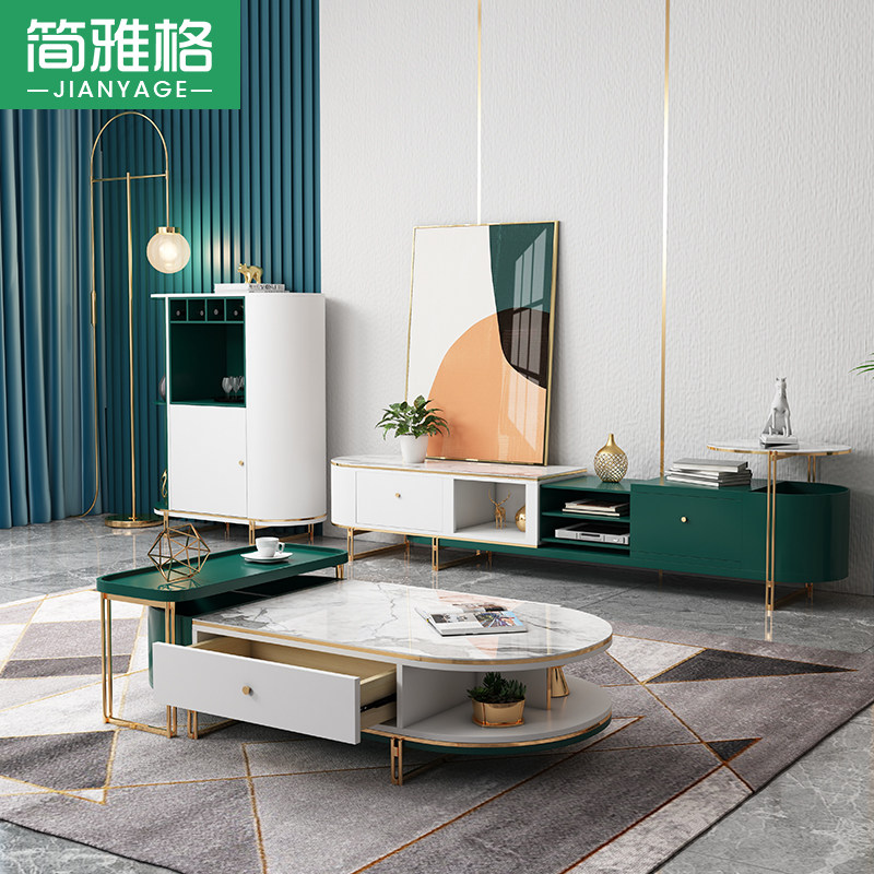 Nordic light luxury rock board TV cabinet Luxury modern simple coffee table Small apartment living room combination quality furniture