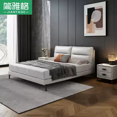 Italian leather bed Modern and simple 15 meters small apartment master bedroom leather double bed can store Nordic 1 8 wedding bed