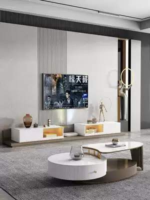 Italian light luxury modern elliptical rock board coffee table TV cabinet combination advanced sense large and small apartment retractable net red model