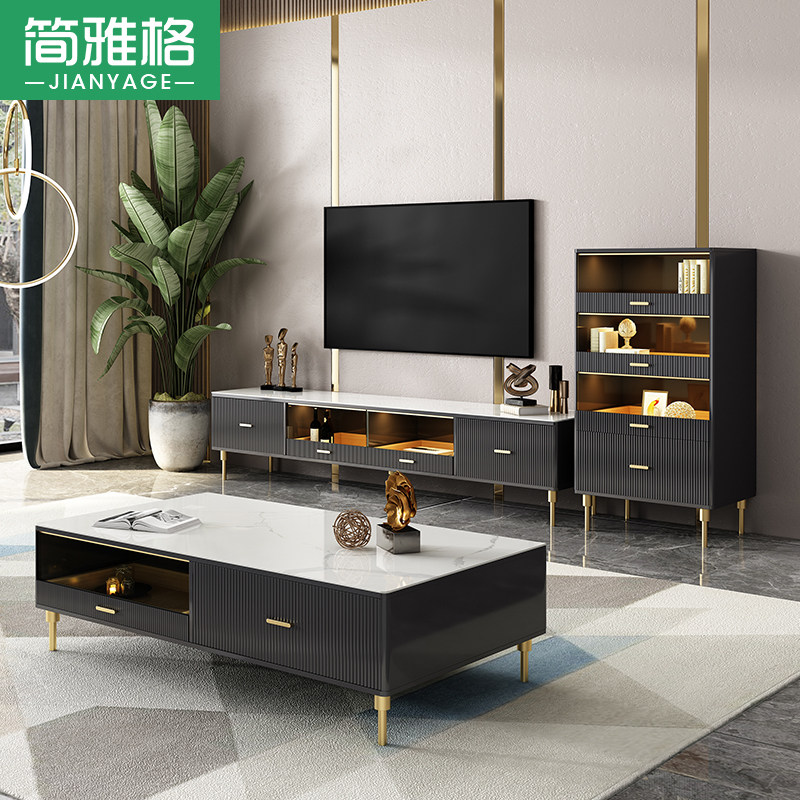 Minimalist modern rock plate TV cabinet Tea Table Composition Suit Nordic Baking Varnish Design Living Room Size Outdoor cabinet