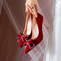 Китайская свадебная обувь женщина 2022 новая коллекция бордовый на высоком каблуке Обувь не устала, показывается и женится в свадебных платьях, чтобы надеть новый Мать обувь Дао Ян