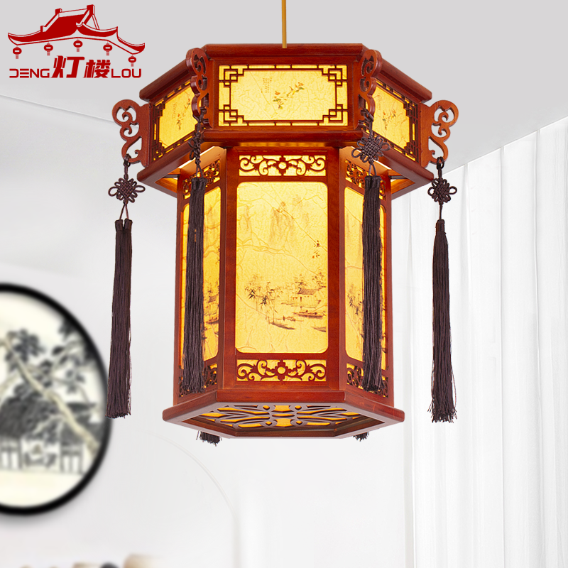 Solid wood antique palace lantern lantern Chinese style tea building Minjuku Scenic scenic area gallery Advertising Balcony Light Courtyard Door Hall Chandelia