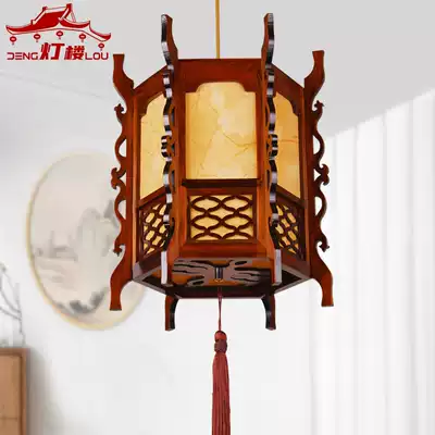 Antique hexagonal Palace Lamp Chinese solid wood lantern balcony corridor Tea House opening custom printing advertisement decoration chandelier