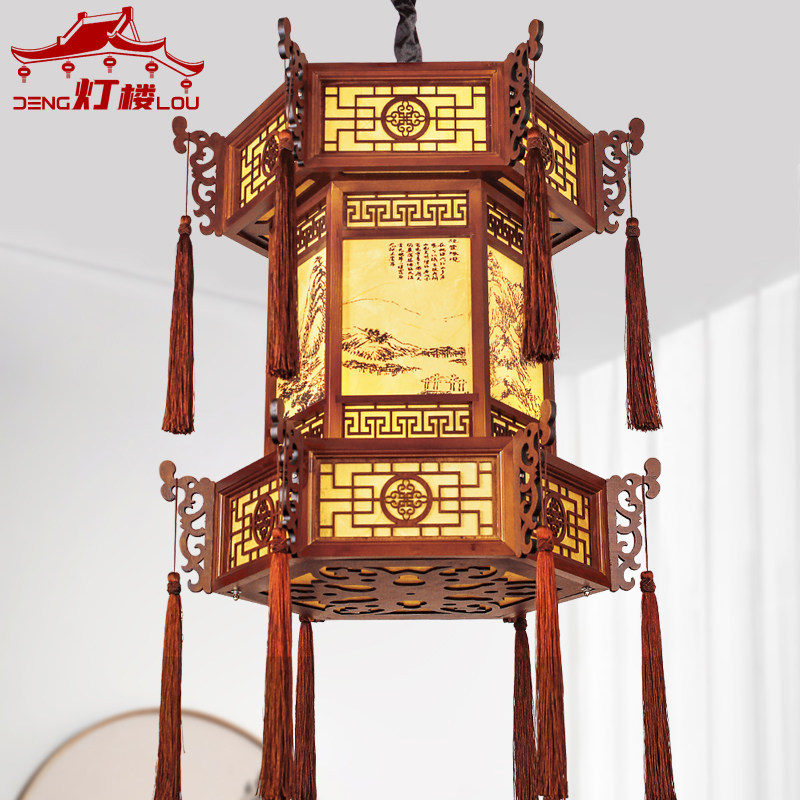 Chinese Solid Wood Imitation Ancient Palace Lantern Monastery Palace Court Ancient Architectural Gallery Hall Temple Gate Hall Temple Gate Decoration Lantern Pendant Lamps