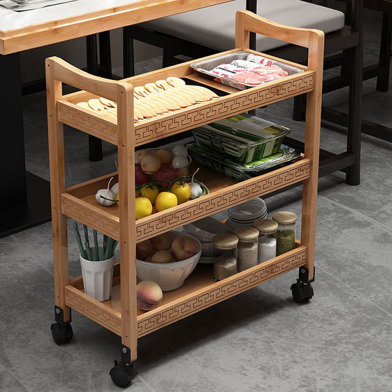 Three-layer dining cart vegetable rack multi-layer hot pot restaurant special kitchen dish rack hotel commercial solid wood storage rack