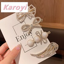 Pearl hairclip headgear bow Net Red girl bangs side clip Korean side back of the head ear hairpin clip