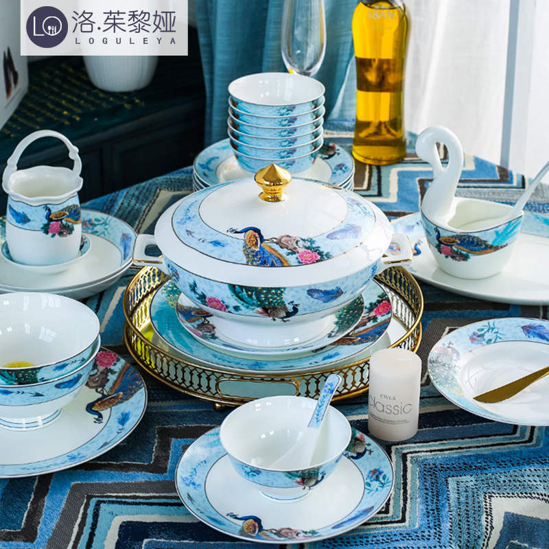 LO GULEYA Jingdezhen Bone China Porcelain Cutlery Dish Suit Home European Style Ceramic Bowl tray Chopsticks Combined Gift