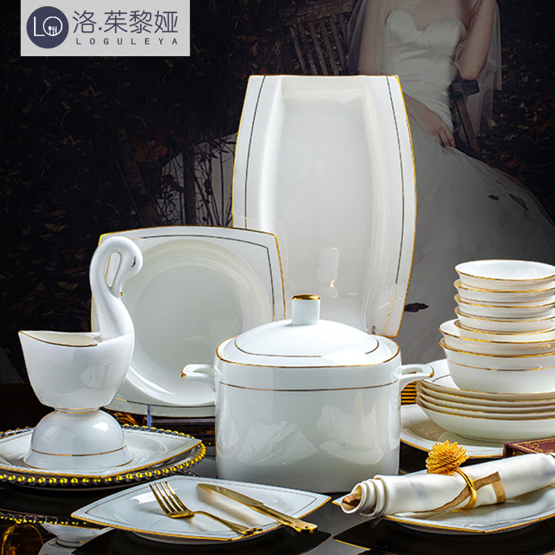 LO GULEYA bone porcelain cutlery dishes Dish Suit Home Sketch Phnom Penh Ceramic Brief Yoo Rice Bowls combinations