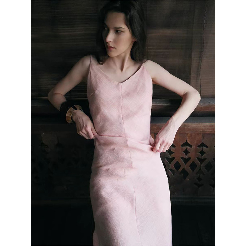 Summer 2026 Stylish Design Tencel Linen Tie-Dye Dress for Women with Back Waterdrop-Shaped Cross Straps Long Dress